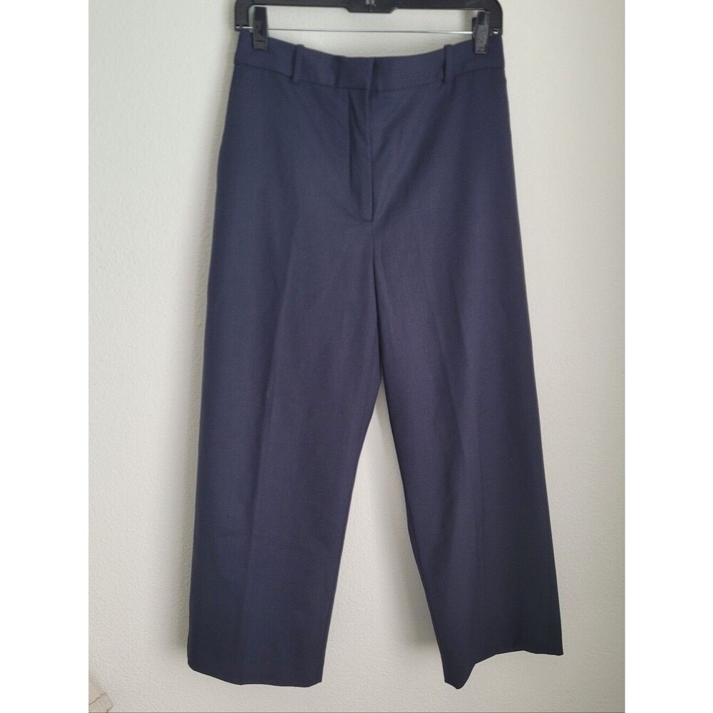 Aritzia Babaton Agency Pant Wool Blend Cropped Wide Leg Trousers Navy Blue 8